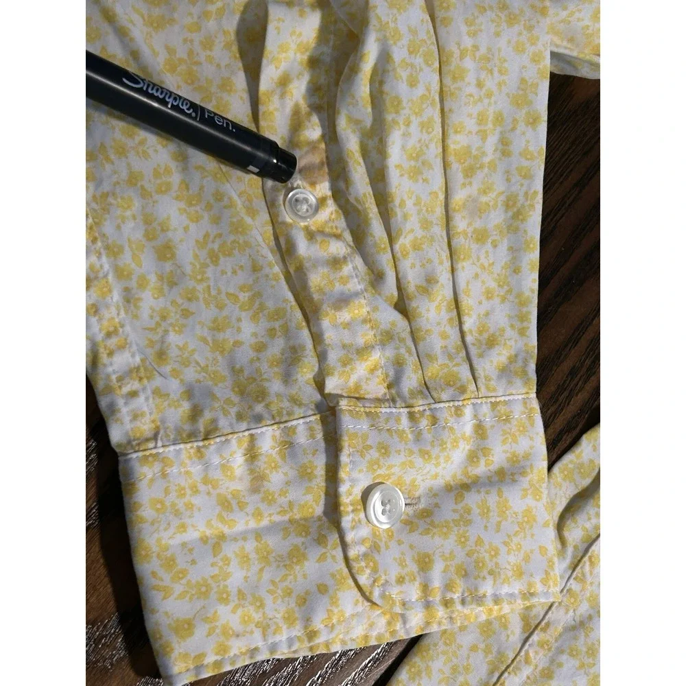 J. Crew Button Down Shirt Men's L Long Sleeve Floral Yellow White Classic Preppy